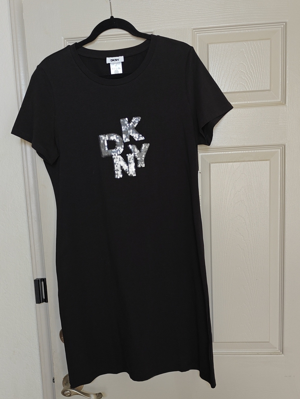 DKNY Black Sequin Logo Midi Dress